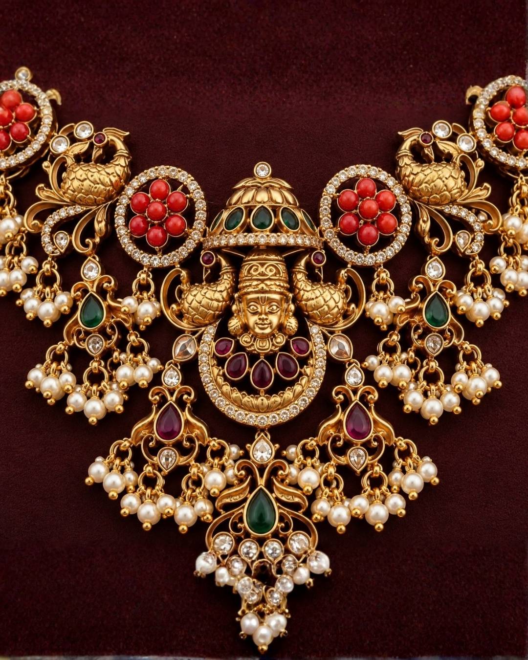Kundan Coral Balaji Temple Necklace with Earrings