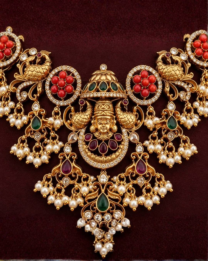 Kundan Coral Balaji Temple Necklace with Earrings