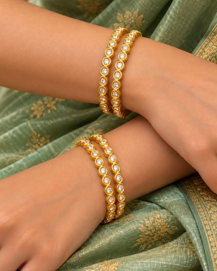 Zircon Diamond Designer Curve Shaped Gold Plated Bangles (Set of 4 )