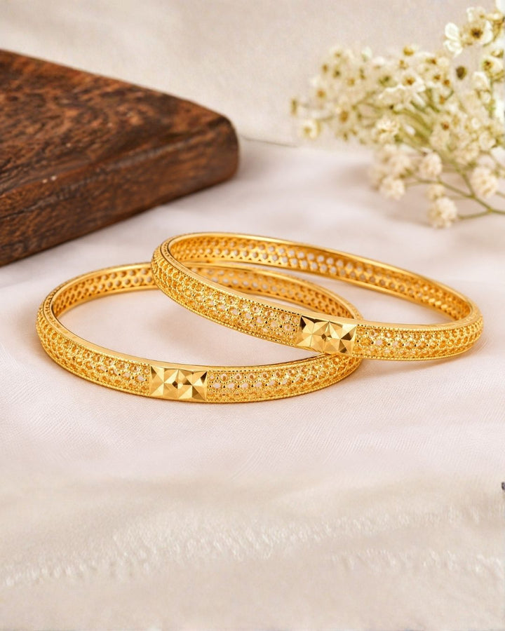 18k Gold Plated Traditional Jali Work Bangles (Set of 2)