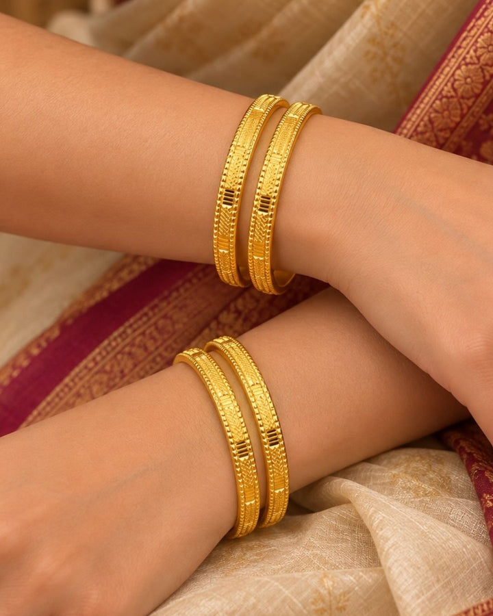 18K Gold Plated Textured Designer Bangles (Set of 4)