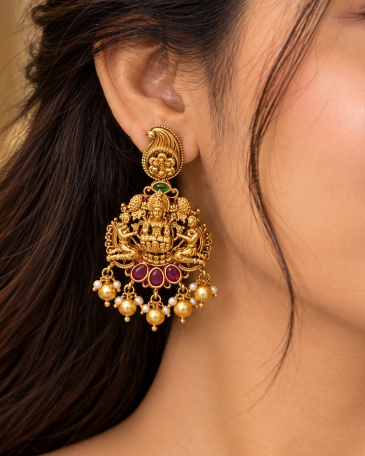 Jadau Kundan Gold Plated  Laxmi Devi Necklace with Earrings w108