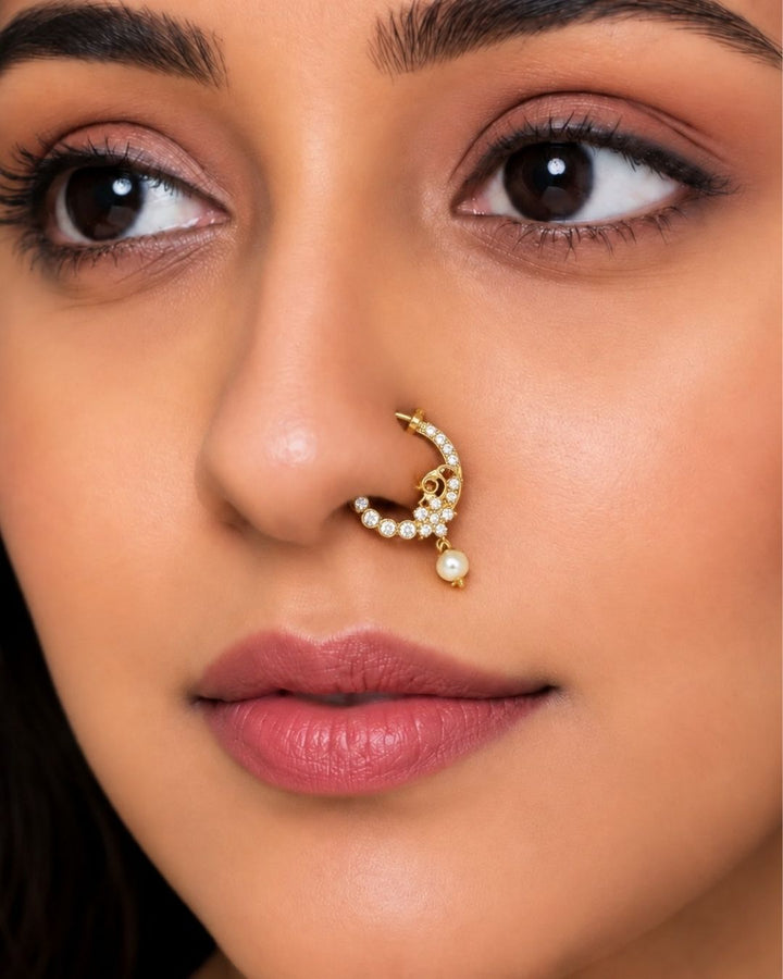 Kundan Gold Plated Screw Nose Pin \ Nath (No Piercing Needed) d81507