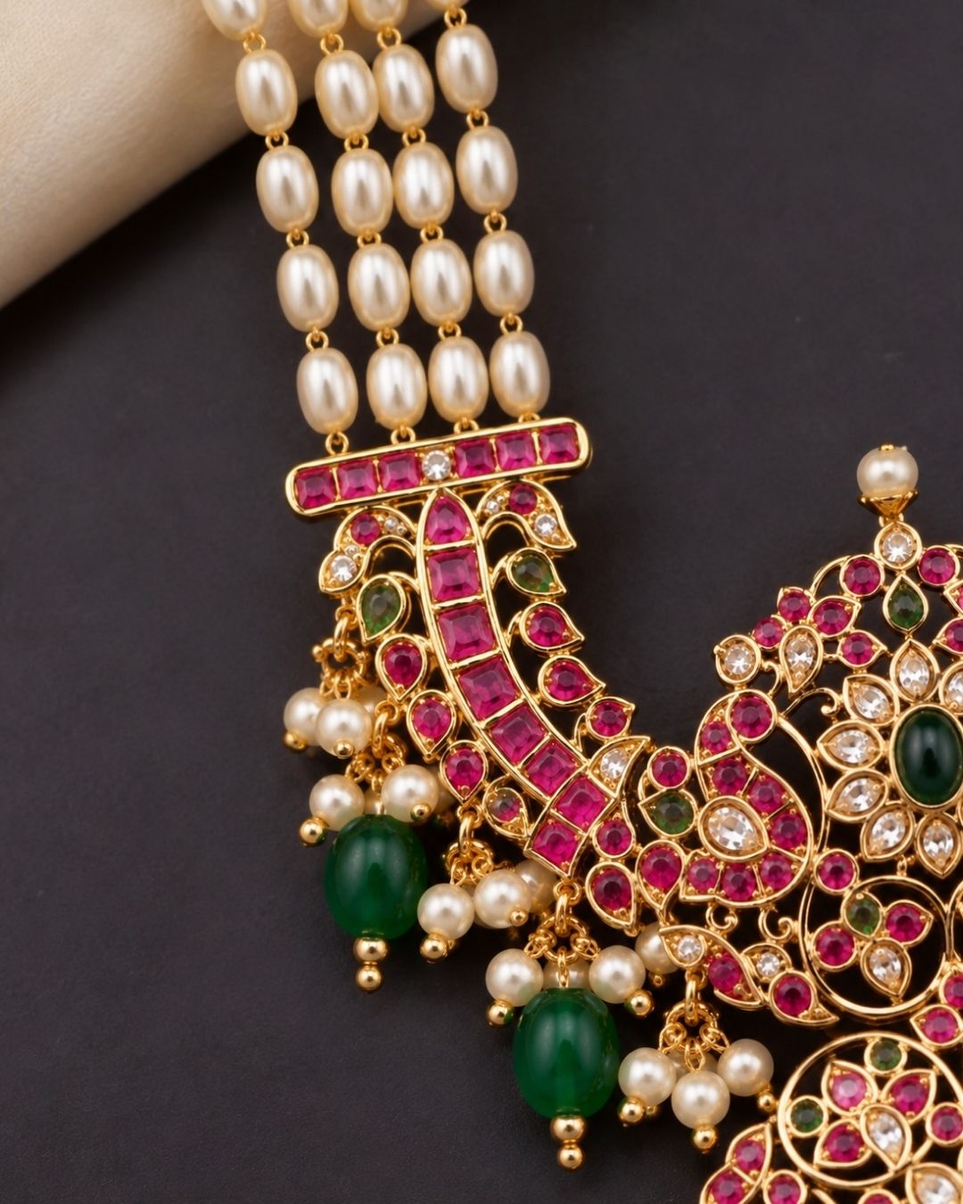 Jadau Kundan with Rice Beads Gold Plated Haram (Necklace) With Earrings