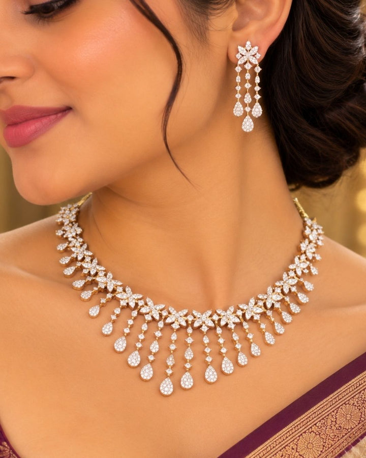 Pure Zirconian Diamond Necklace With Earrings