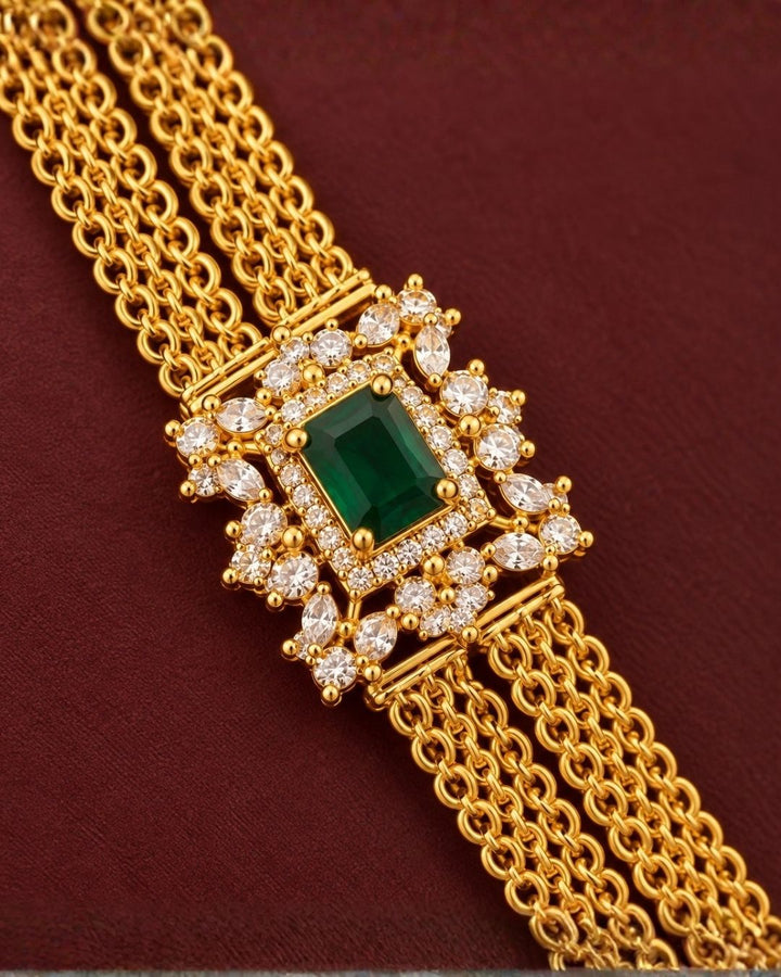 Kundan Gold Plated Emerald Chandraharam Necklace
