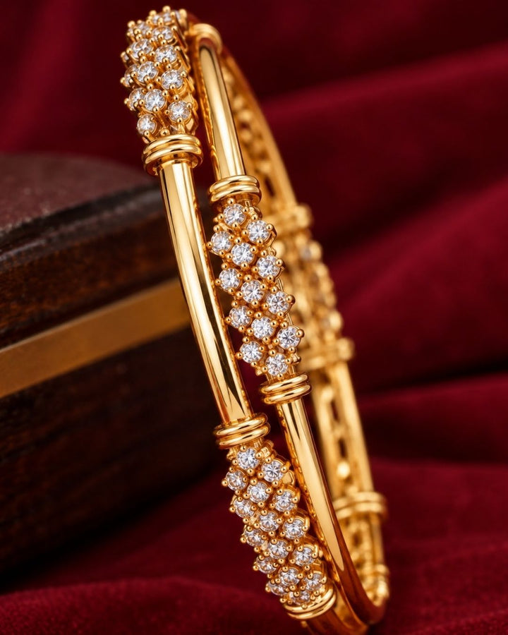 Zircon Diamond Gold Plated Floral Finish Bangles ( set of 4 )