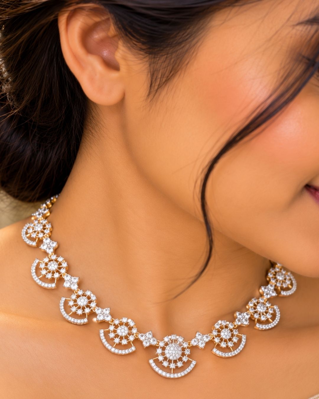 Pure Zirconian Diamond Gold Plated Necklace With Earrings r101120