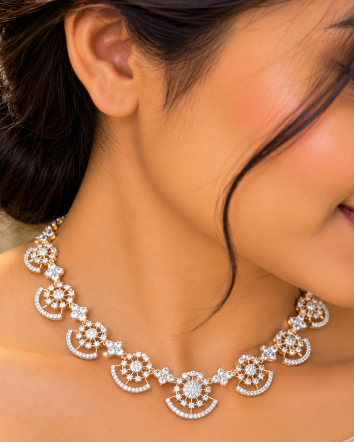 Pure Zirconian Diamond Gold Plated Necklace With Earrings r101120