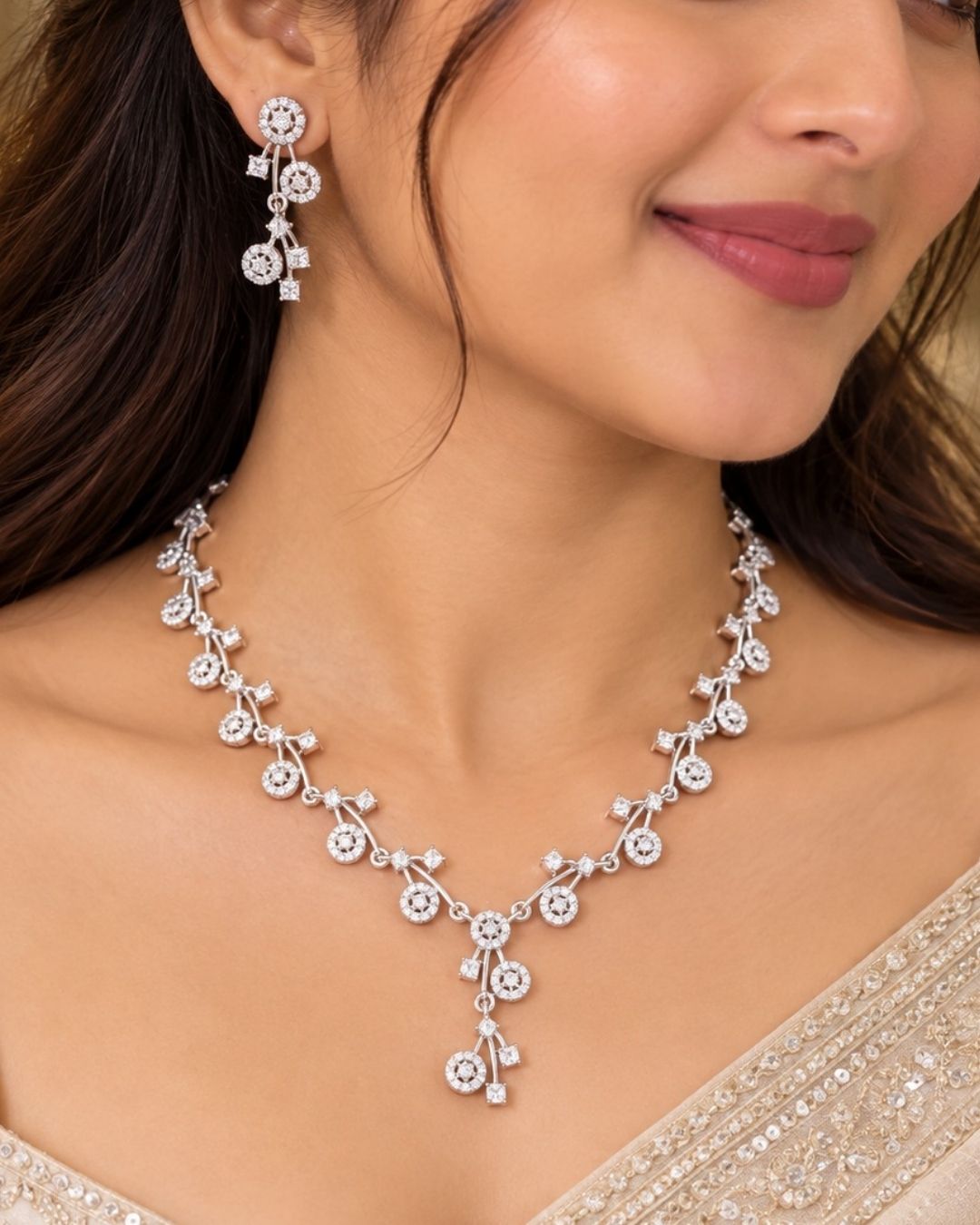 Pure Zirconian Diamond Gold Plated  Necklace with Earrings g 10750