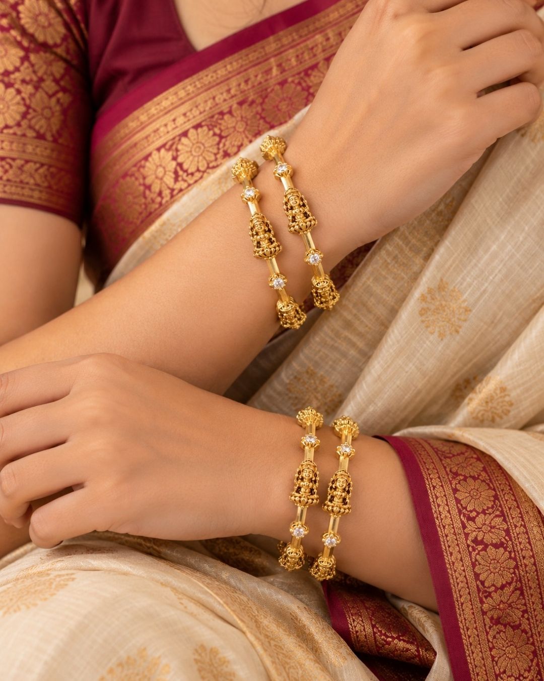 Zircon Diamond  Lakshmi Gold Plated Bangles (Set of 4)