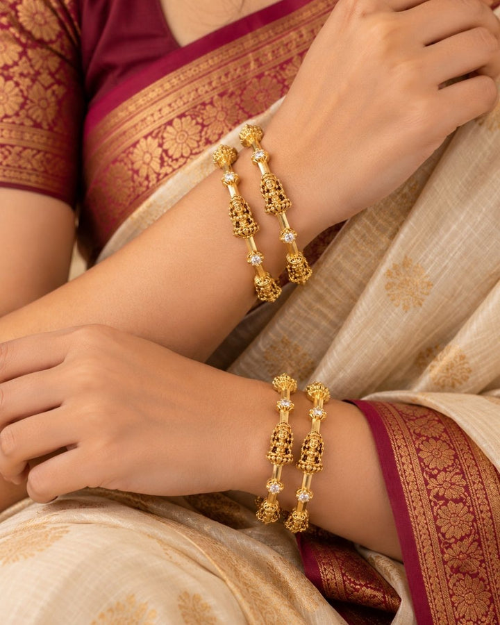 Zircon Diamond  Lakshmi Gold Plated Bangles (Set of 4)