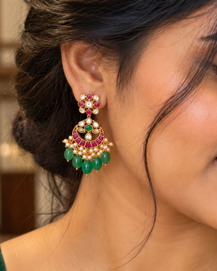 Jadau Kundan Gold Plated Necklace with Earrings
