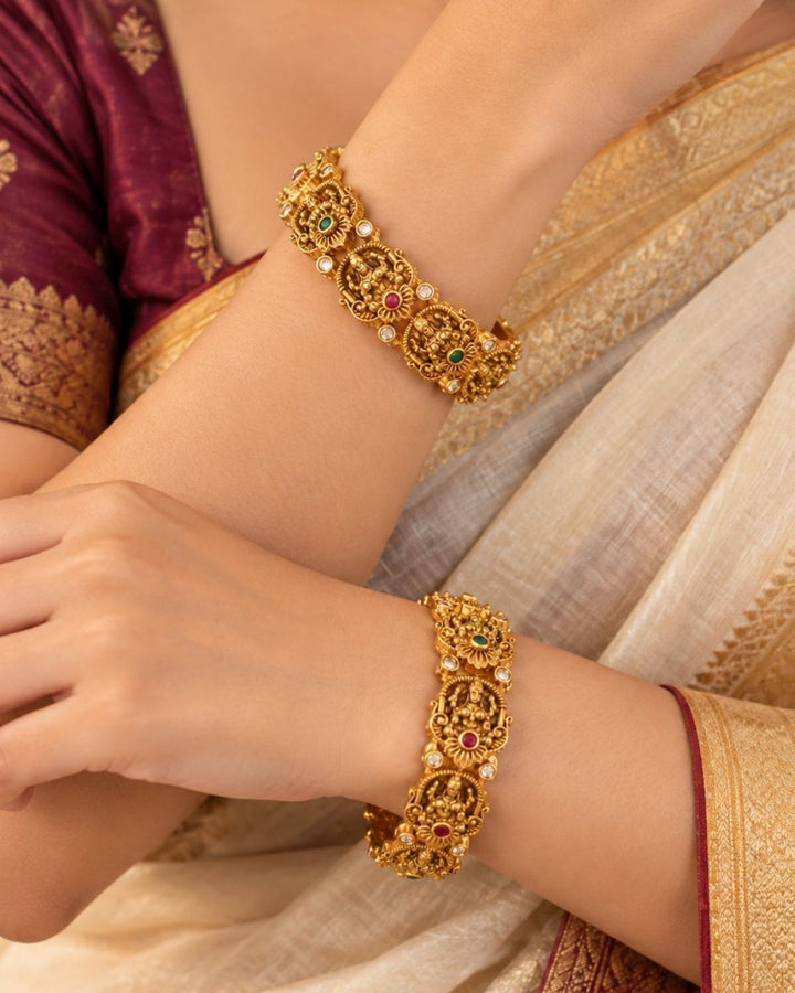 Gold Plated Lakshmi Temple Bangles (Temple Motif)