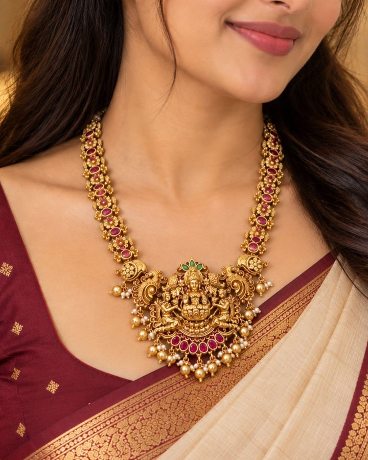 Jadau Kundan Gold Plated  Laxmi Devi Necklace with Earrings w108