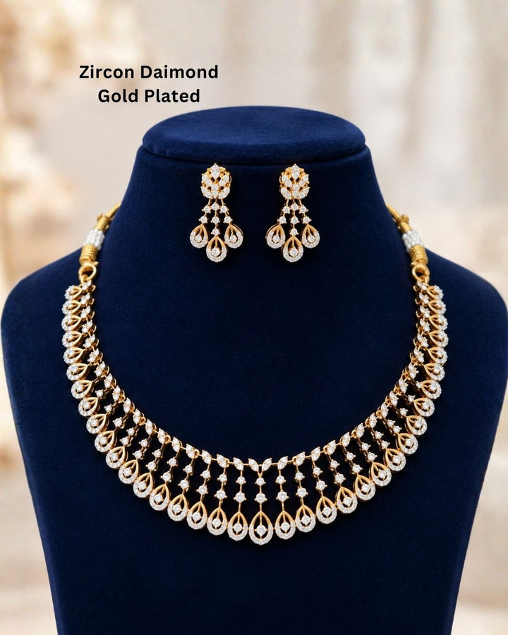 Zircon Diamond Gold Plated Dazzling Necklace Set r101375