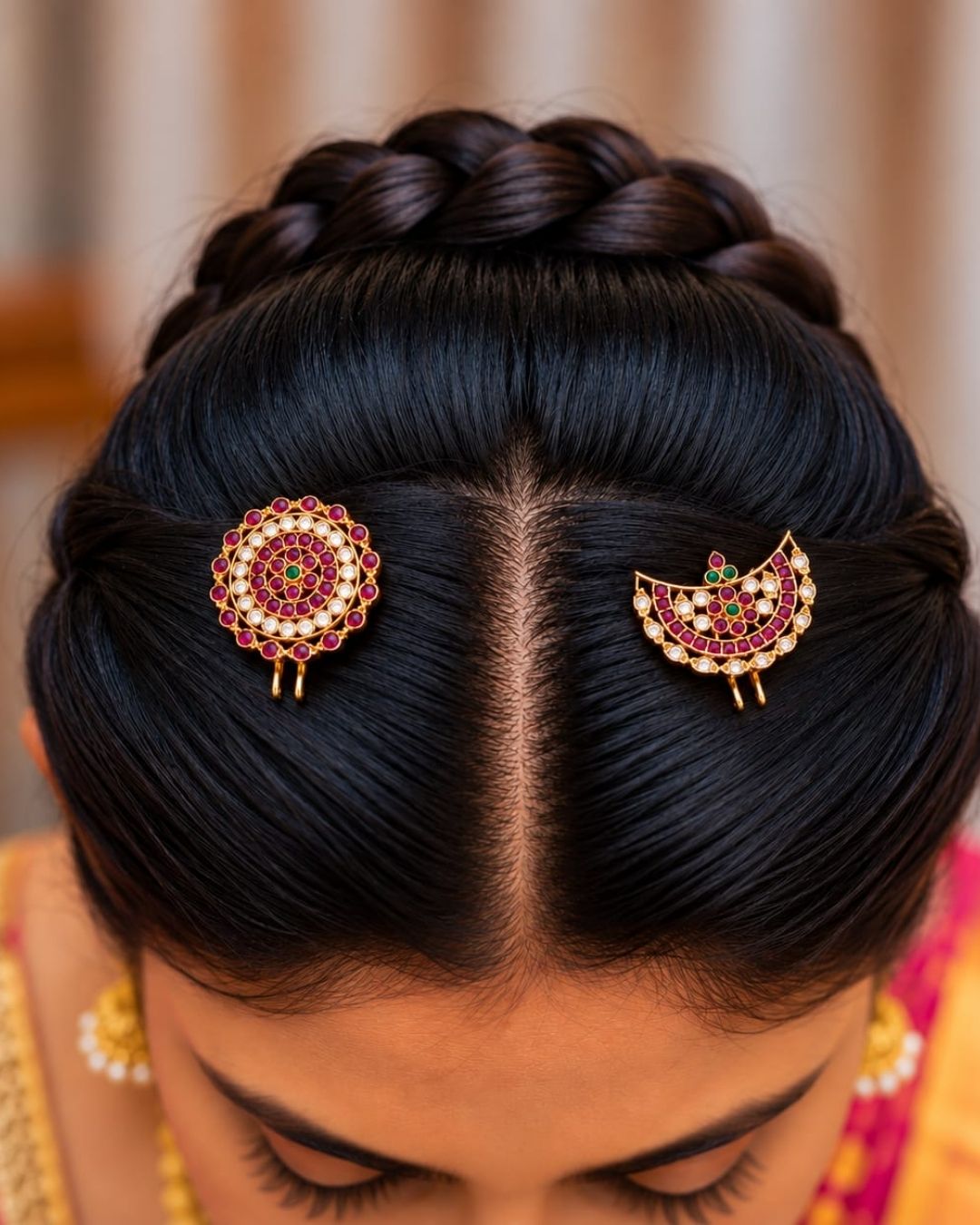 Jadau Kundan Gold Plated Sun Moon Brooch Set