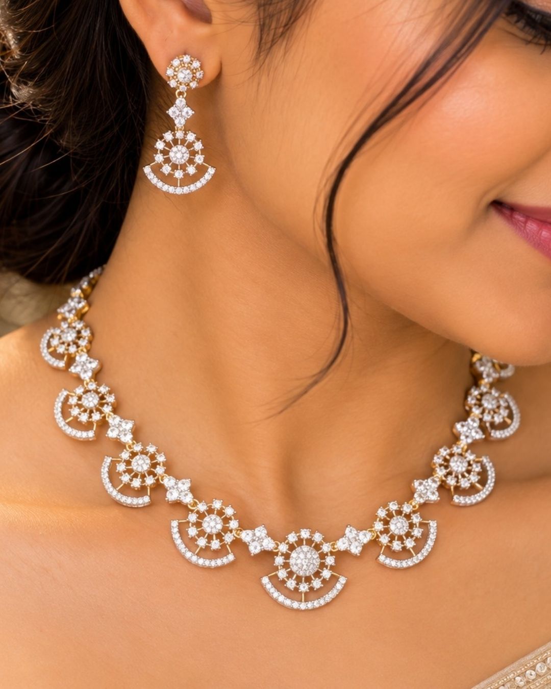 Pure Zirconian Diamond Gold Plated Necklace With Earrings r101120