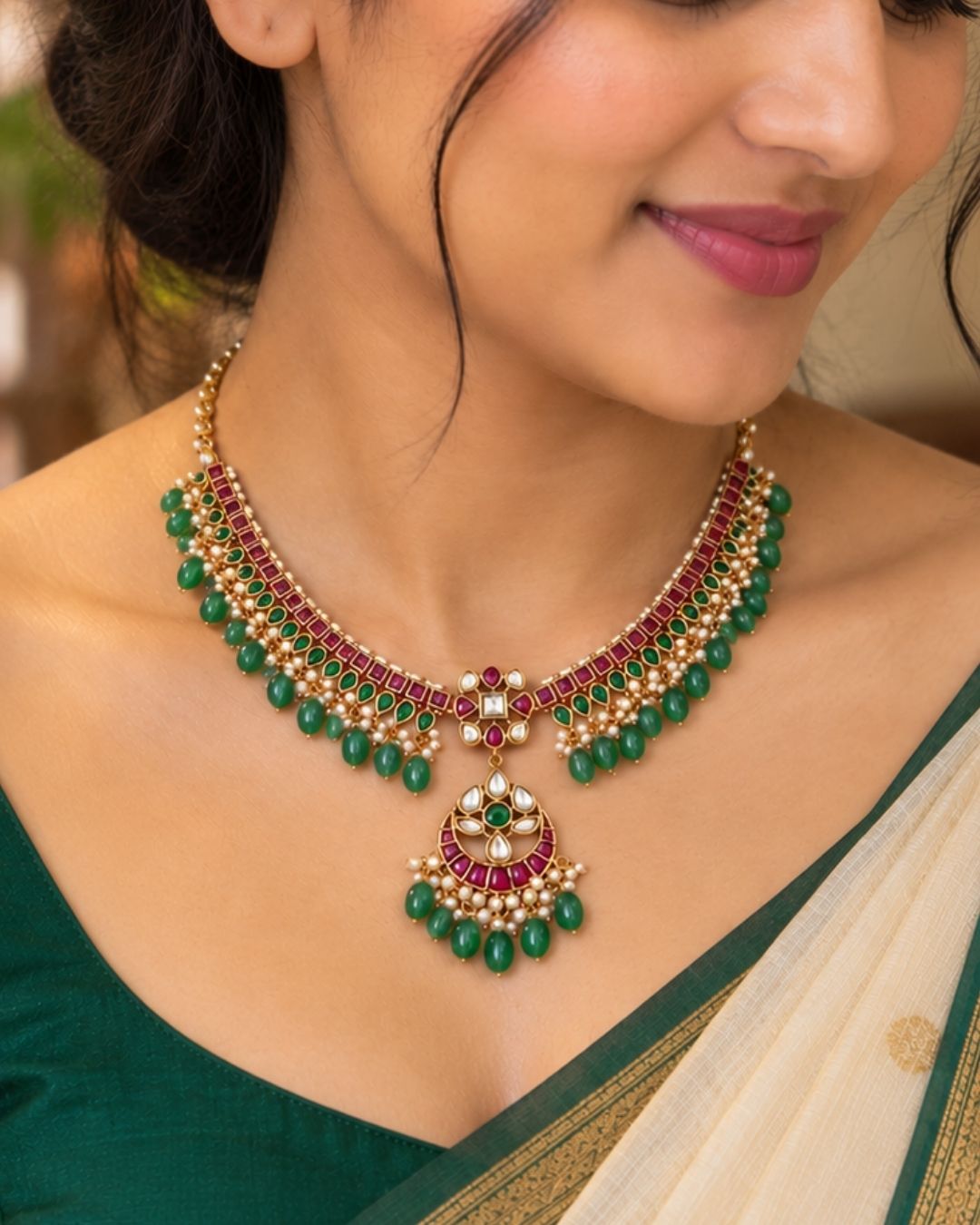 Jadau Kundan Gold Plated Necklace with Earrings