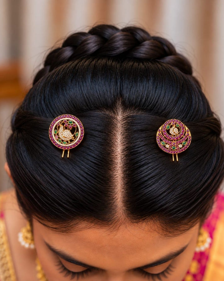 Jadau kundan Gold Plated  Peacock Brooch Set