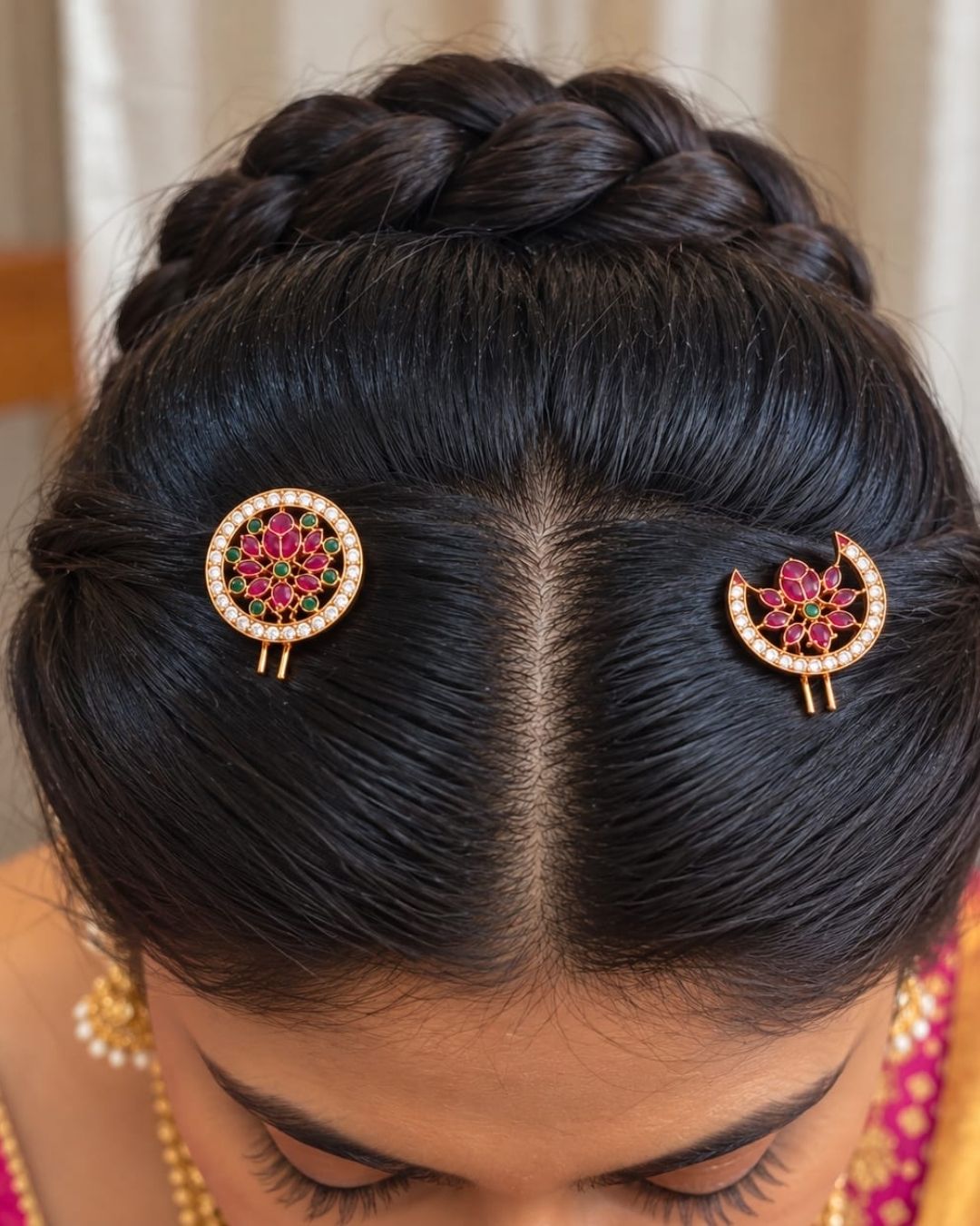 Jadau Kundan  Gold Plated Circular Sun Moon Brooch Set