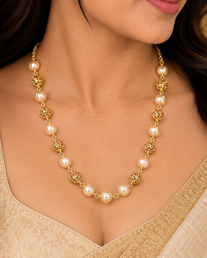 Kundan Gold Plated Moissanite Round Bead Necklace
