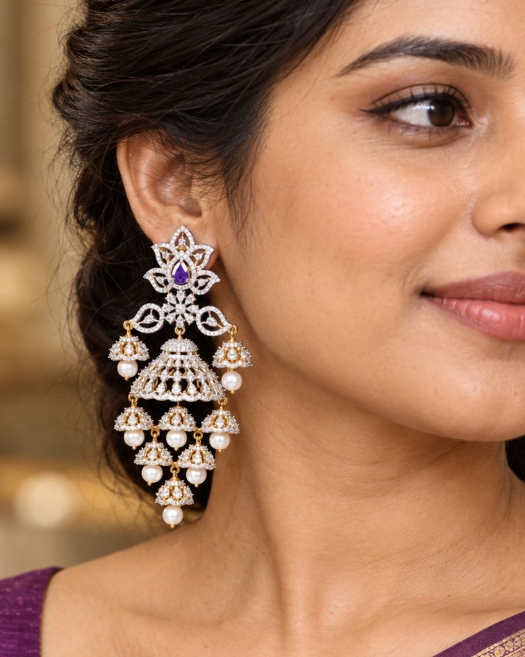 Zircon diamond Gold Plated Lightweight Jhumkas
