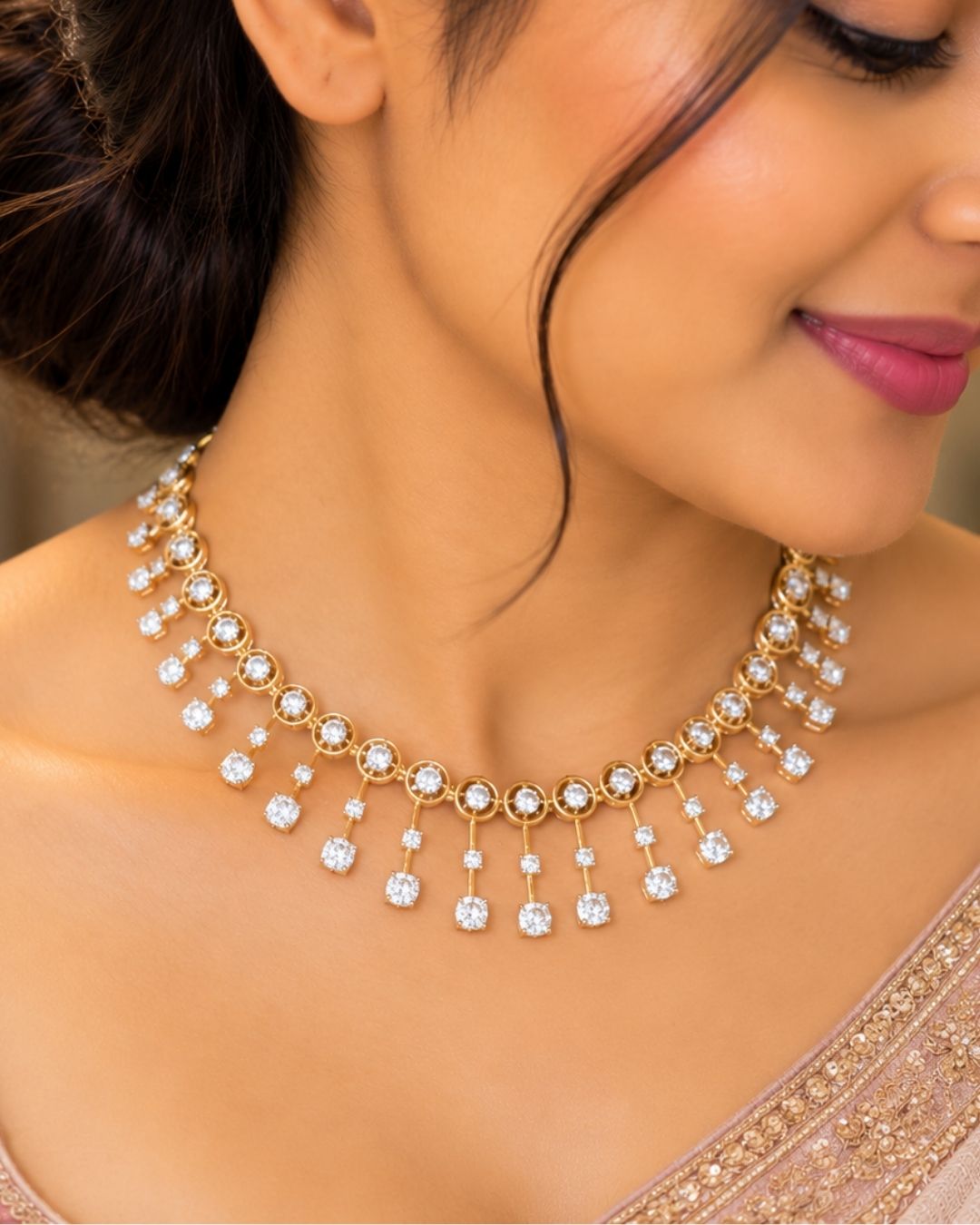 Pure Zirconian Diamond Gold Plated  Necklace With Earrings r10999
