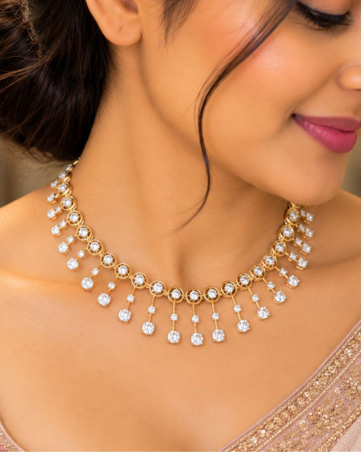 Pure Zirconian Diamond Gold Plated  Necklace With Earrings r10999