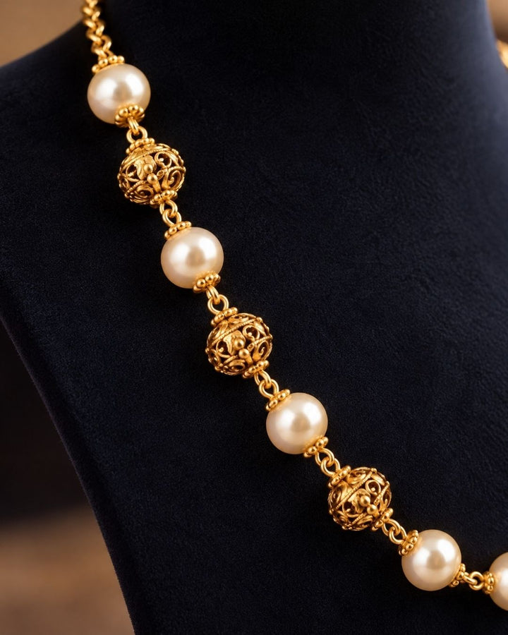 Kundan Gold Plated Moissanite Round Bead Necklace
