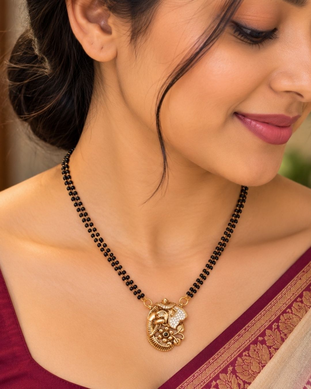 Kundan Temple Ganesha Gold Plated Mangalsutra