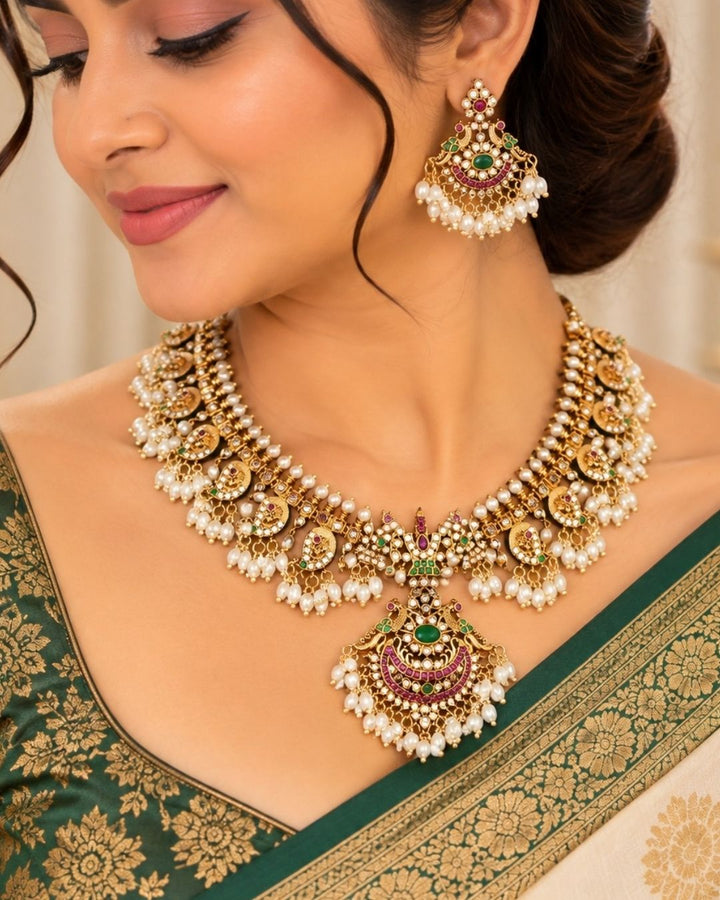 Kundan Gold Plated Guttapusalu Rice Beads Necklace Set