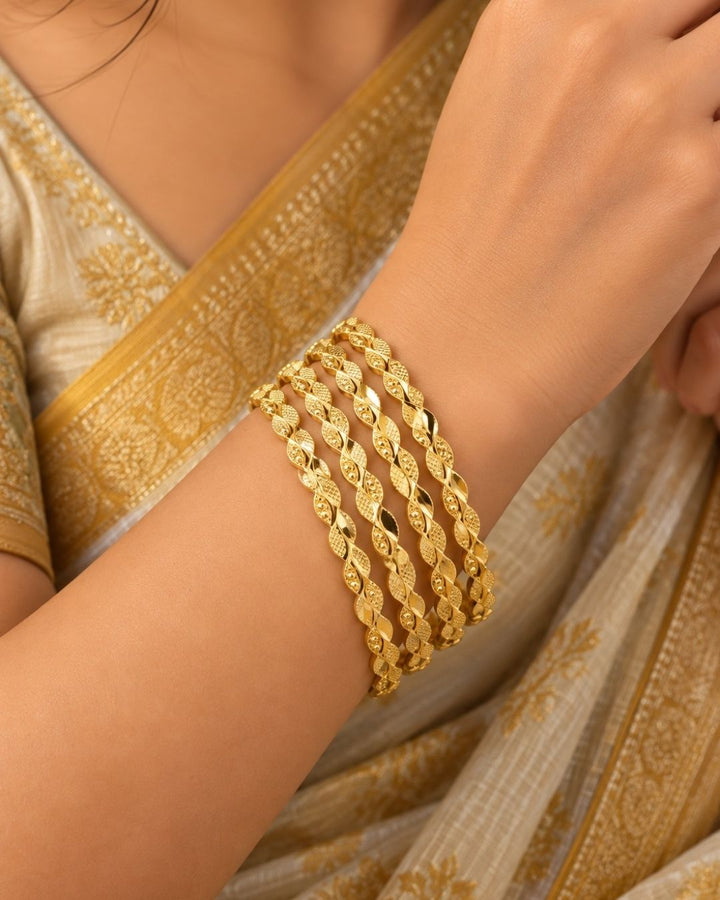 18k Gold Plated Leaf Pattern Bangles Set of 4