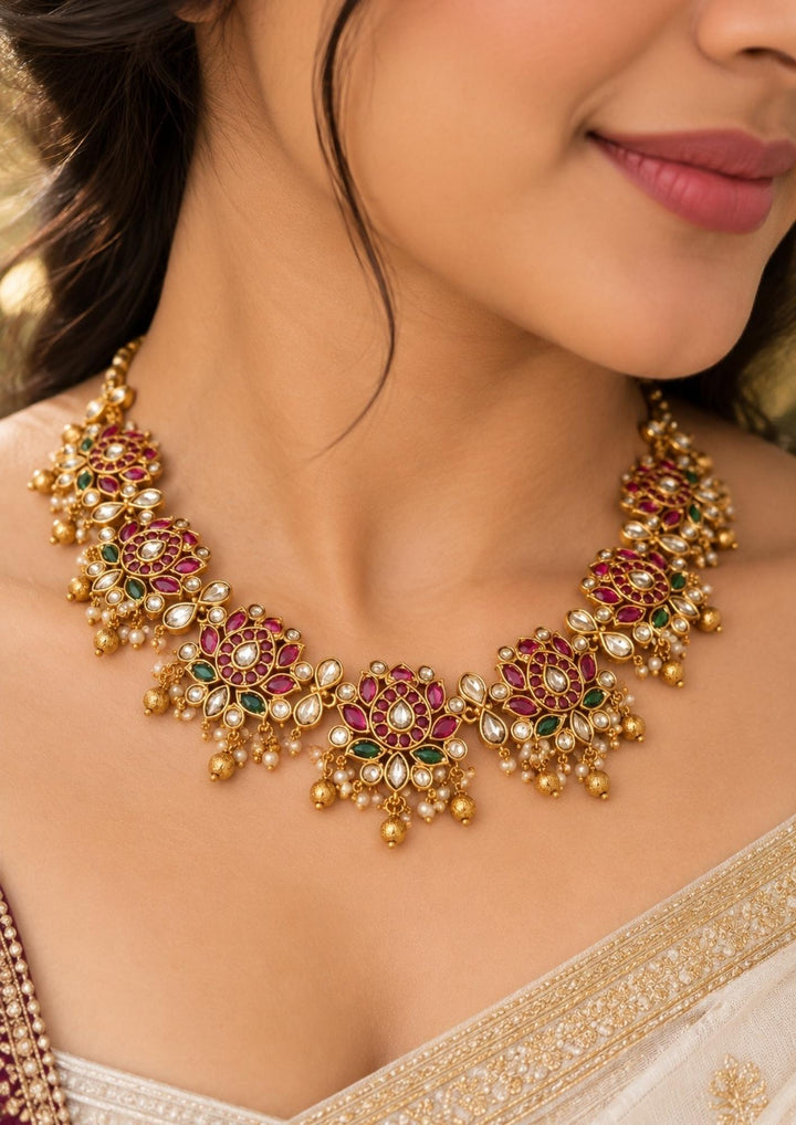 Gold plated Lotus Necklace with Earrings