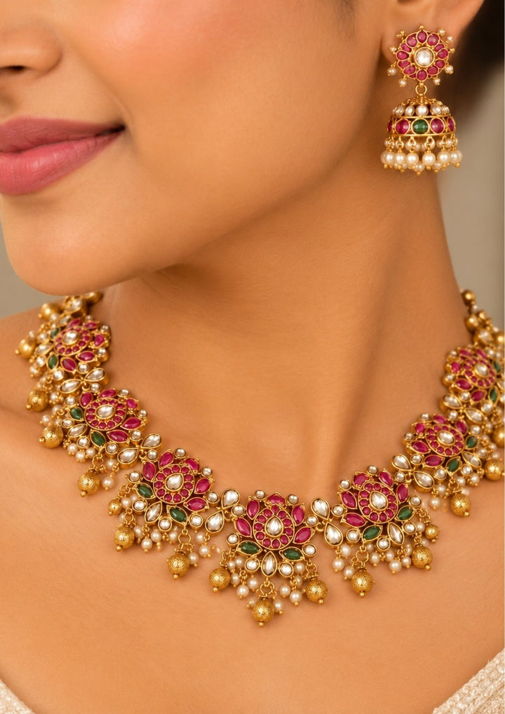 Gold plated Lotus Necklace with Earrings