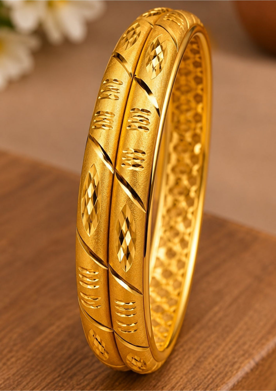 18K Gold Plated Floral Engraved Bangles (Set of 4)