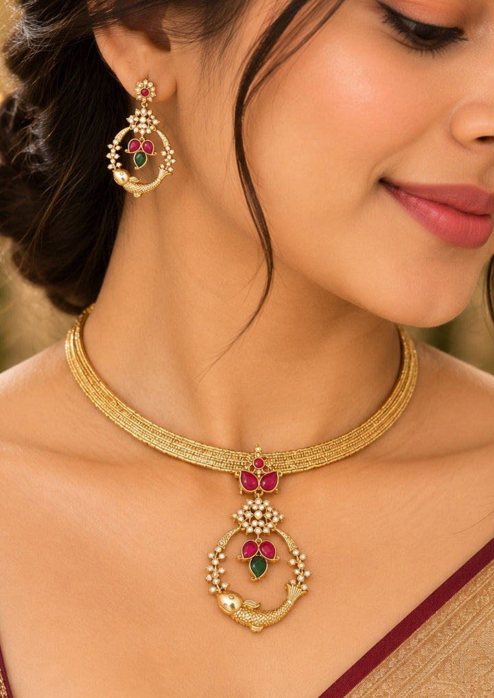 Kundan Gold Plated Necklace with Earrings