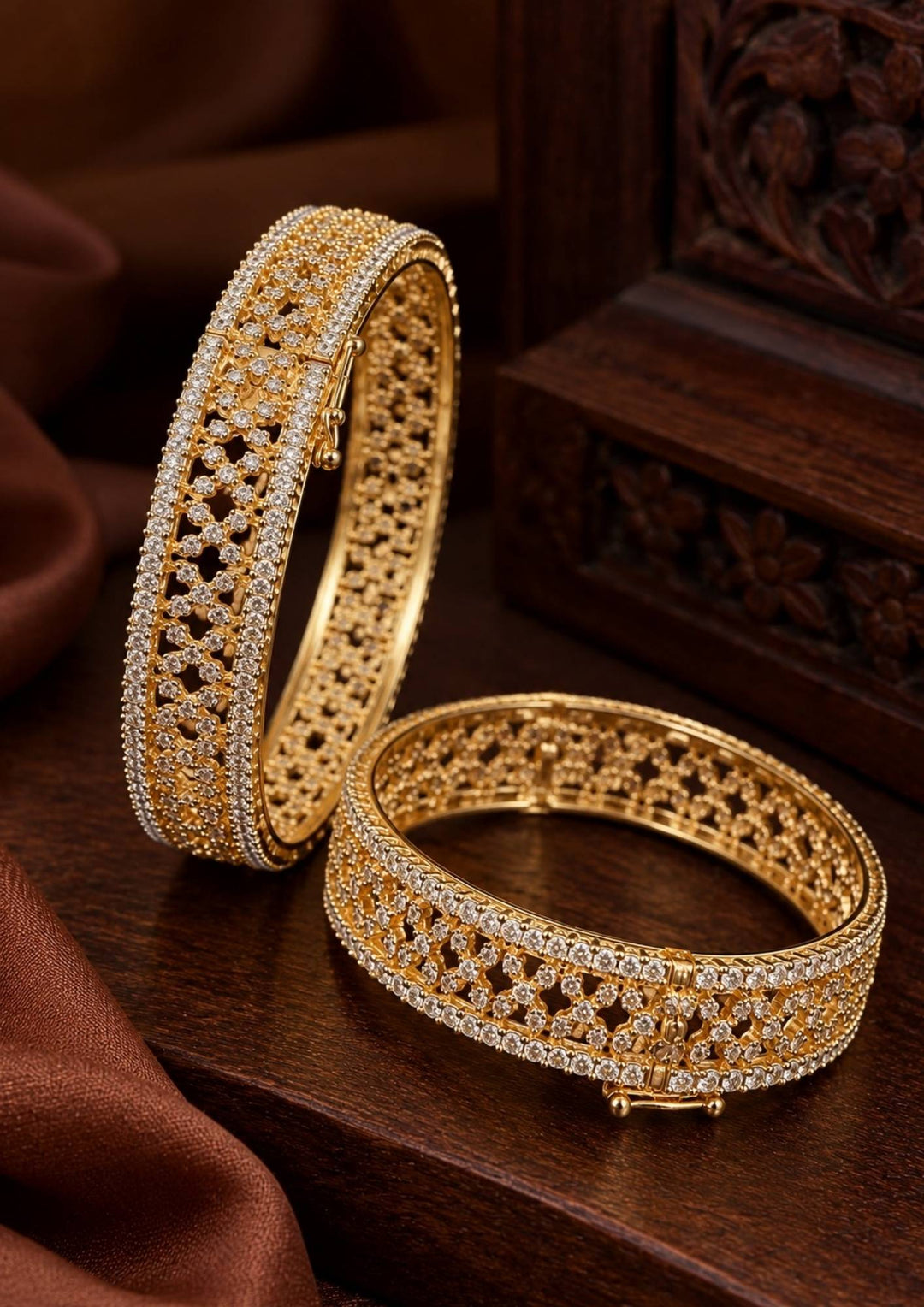 Zircon Diamond Gold Plated Openable Bangles (Set of 2)