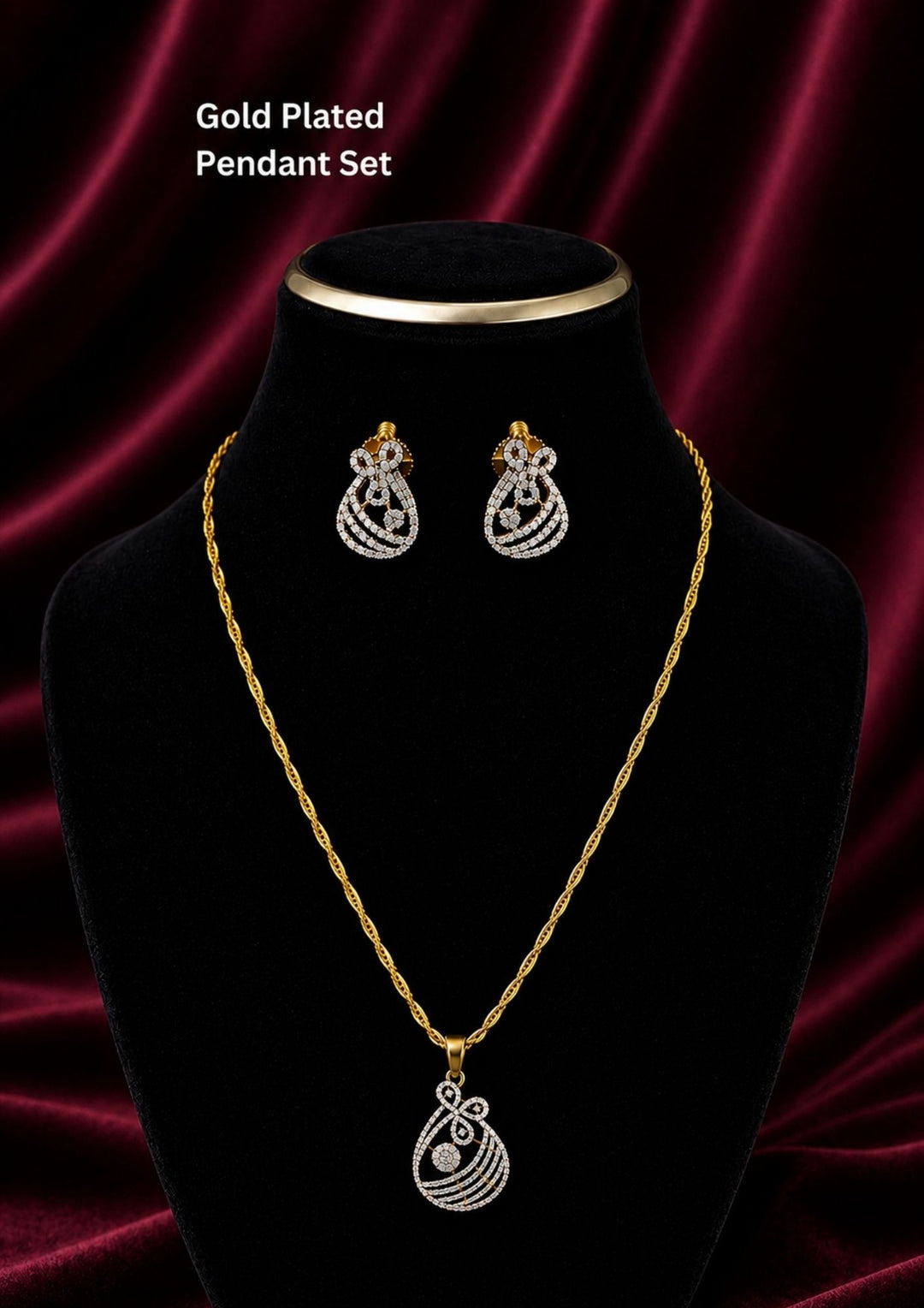 Zircon Diamond Gold Plated Kolam Pendant Set