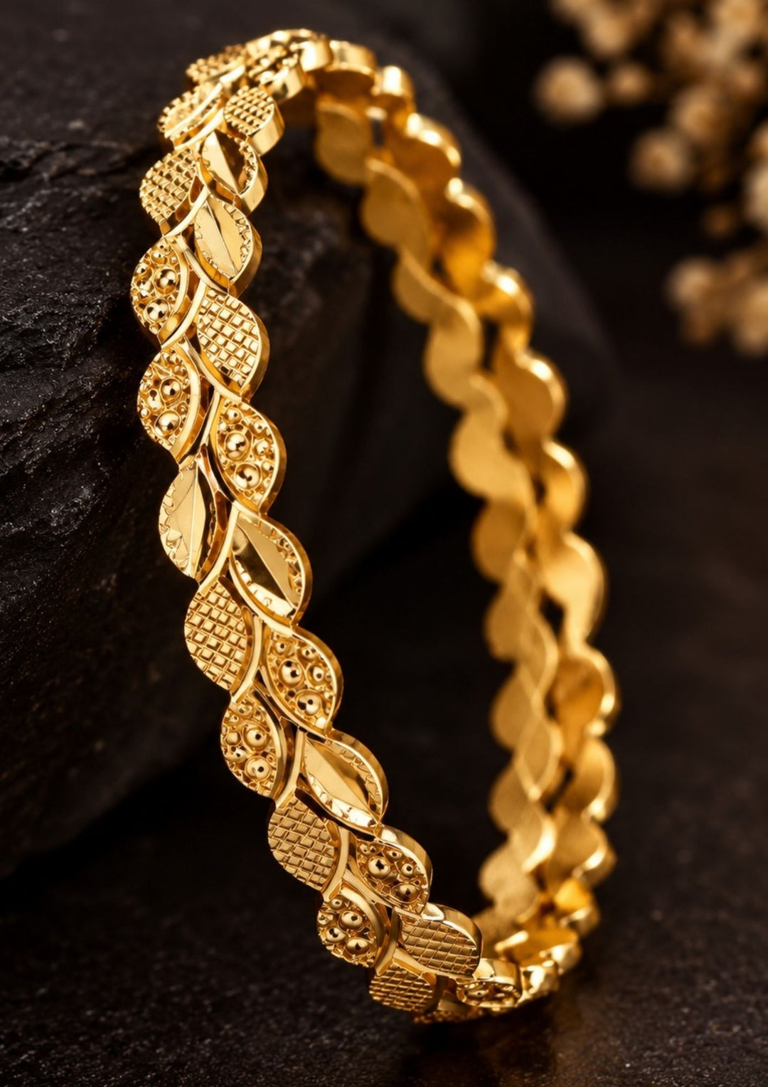 18k Gold Plated Leaf Pattern Bangles Set of 4