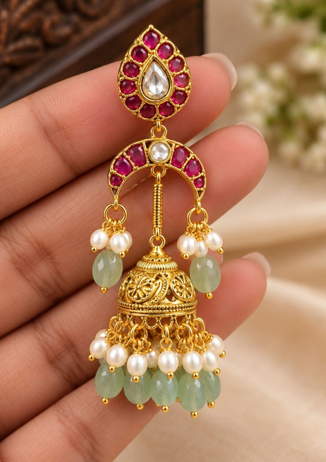 gold plated jadau kundan lightweight earrings