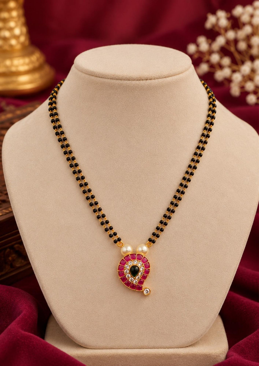 Kundan Kemp Gold Plated Mangalsutra With Earrings g10750