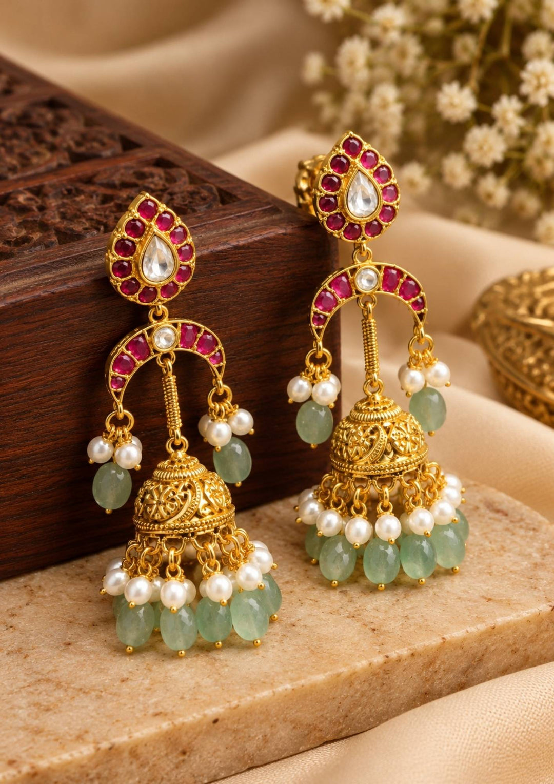 gold plated jadau kundan lightweight earrings