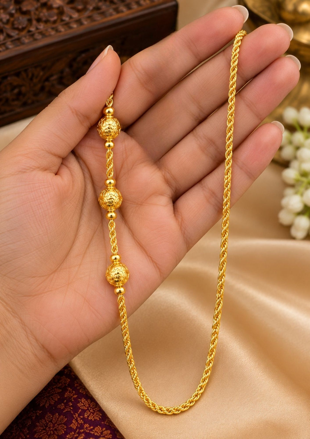 18K Gold Plated Ball Design Twisted Rope Thalli Chain