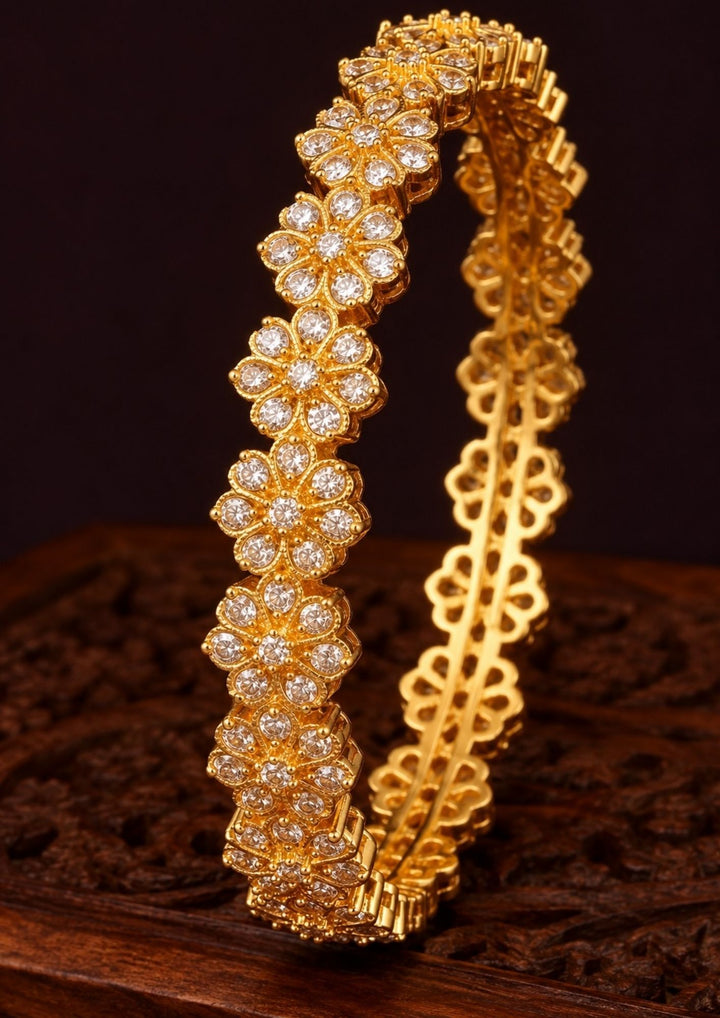 Zircon Diamond Gold Plated Party Wear Floral Bangles