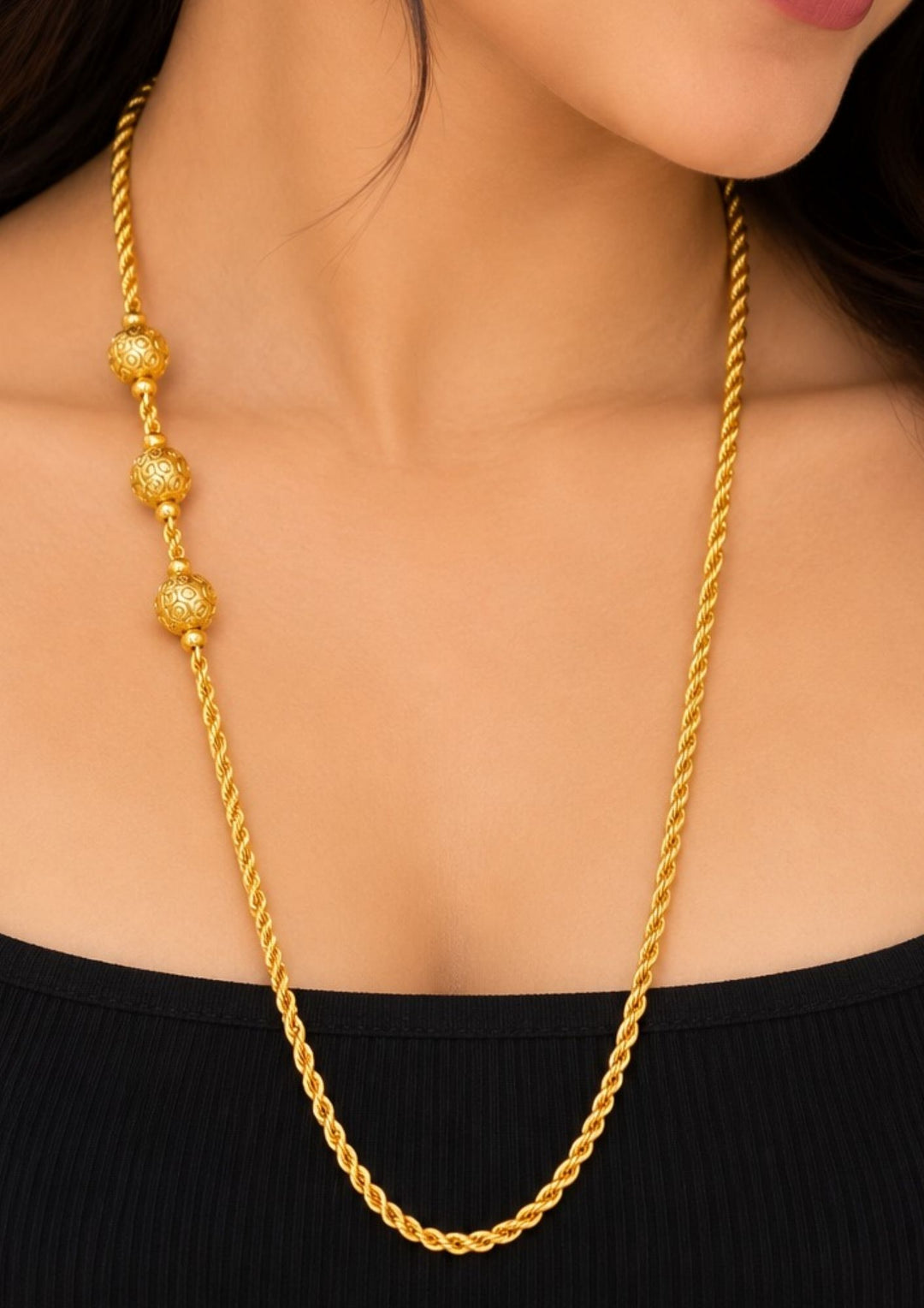 18K Gold Plated Ball Design Twisted Rope Thalli Chain