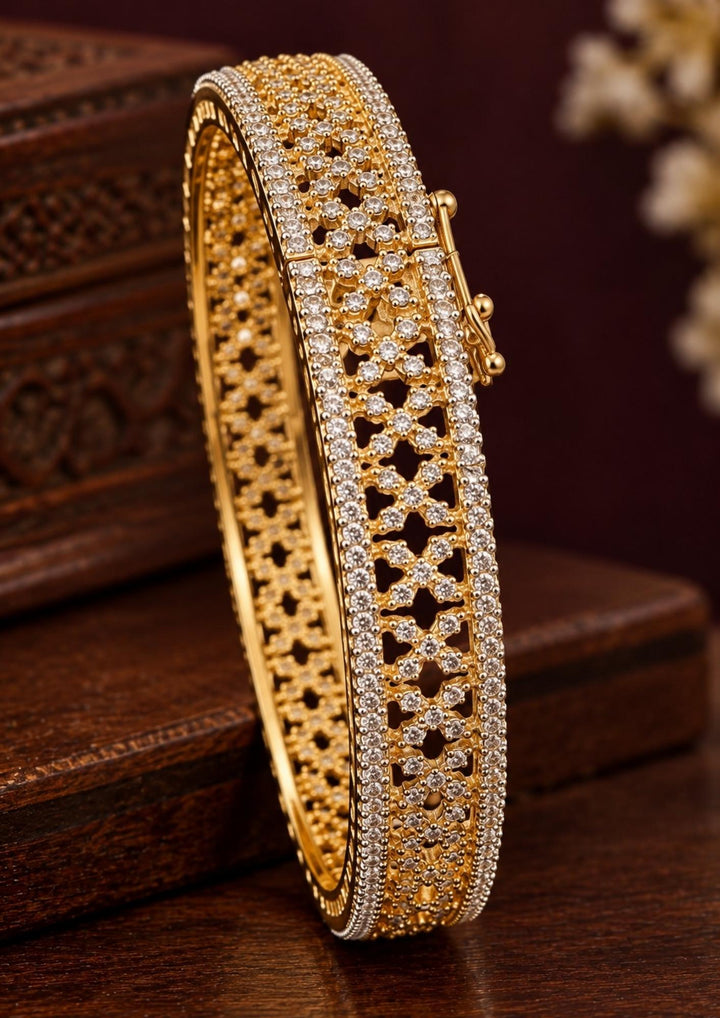 Zircon Diamond Gold Plated Openable Bangles (Set of 2)