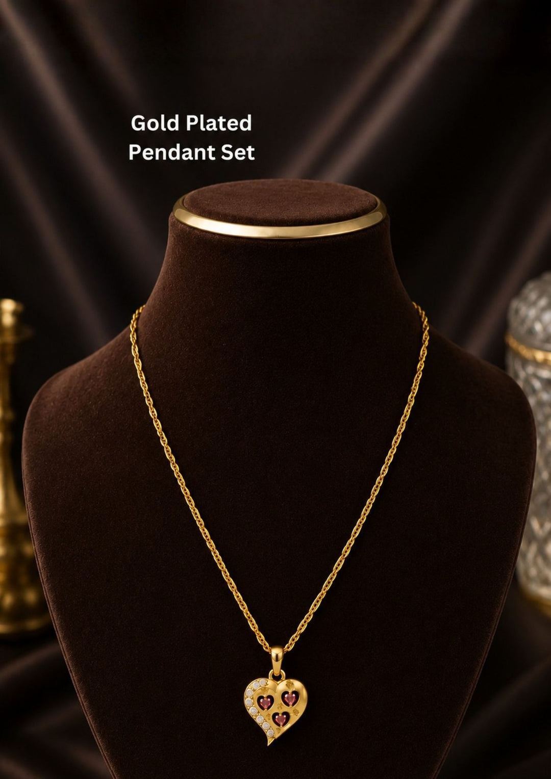 Gold Plated Ruby Stones Heart Shaped Pendant