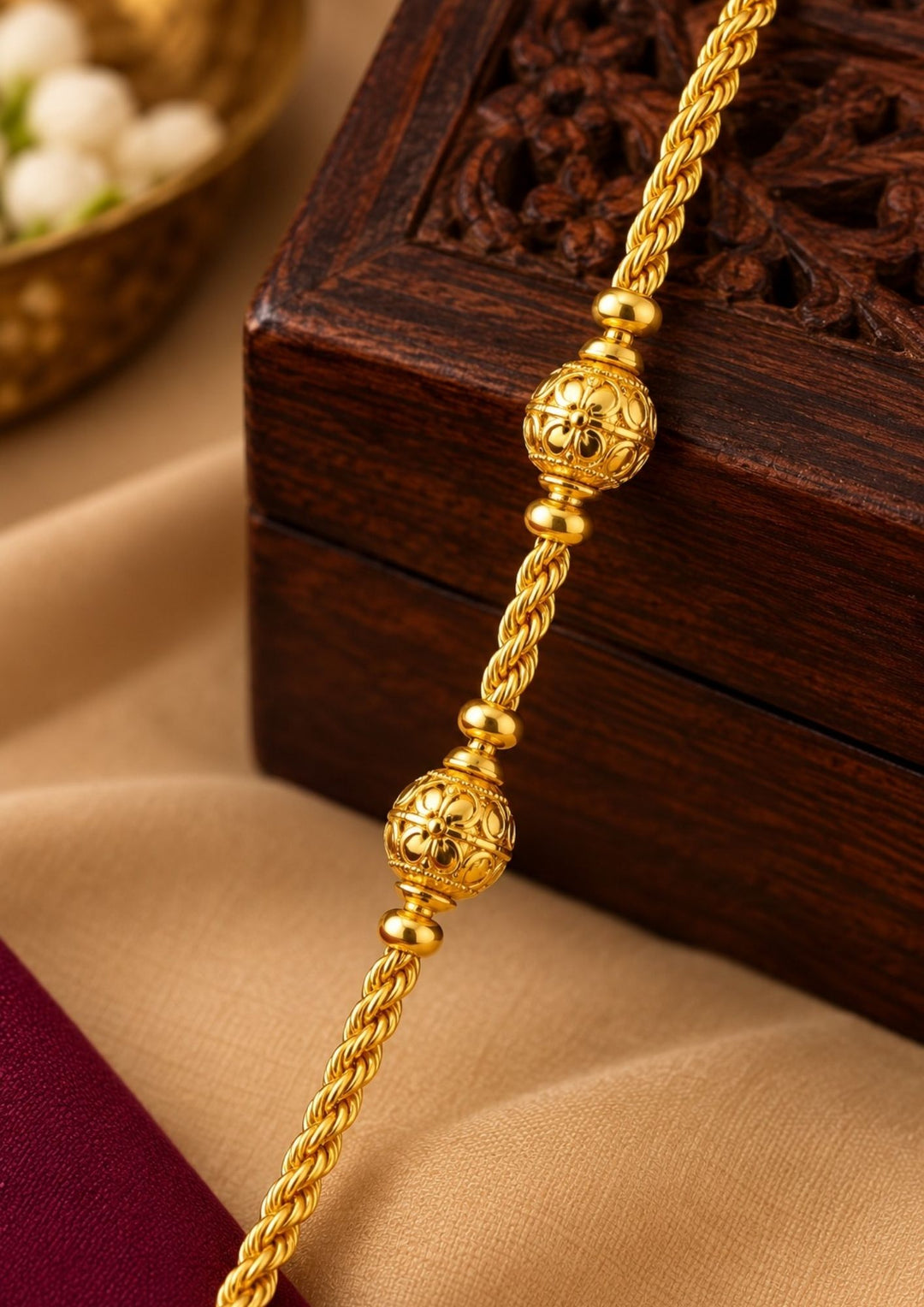 18K Gold Plated Ball Design Twisted Rope Thalli Chain
