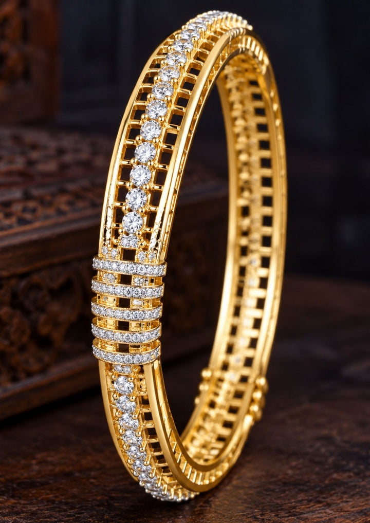 Pure Zirconian Diamond Gold Plated Bangles (Set-2)